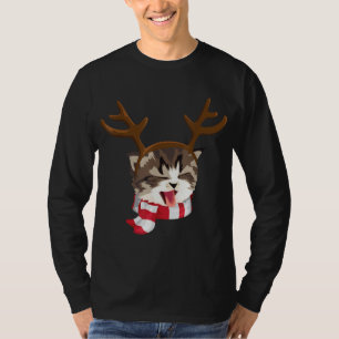 Camiseta Cat Christmas Reindeer Antlers Engraçado Catmas Na