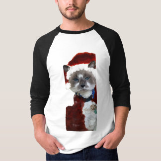 Camiseta Cat Christmas Santa Maureen Girard Blue Eyes
