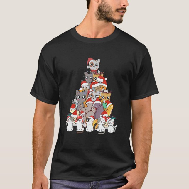 Camiseta Cat Christmas Tree Xmas  Meowy Catmas Santa (Frente)