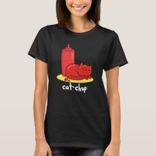 Camiseta Cat Chup Engraçado Red Ketchup Cat Pun Dark BG