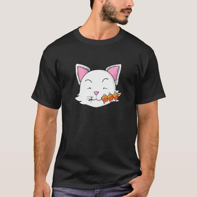 Camiseta Cat Come Lixeiras de arroz Dango (Frente)