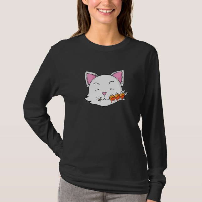 Camiseta Cat Come Lixeiras de arroz Dango (Frente)