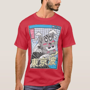 Camiseta Cat Comendo Sushi Surfando Kanagawa Wave Kawaii Va
