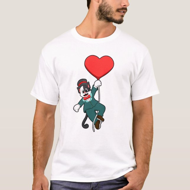 Camiseta Cat como Groom com Balão de Coração (Frente)