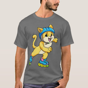 Camiseta Cat como skater em linha com skates em linha e cap