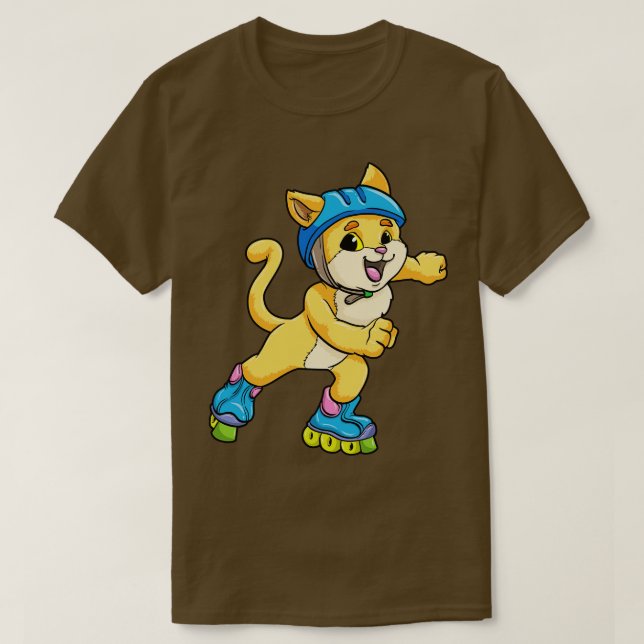 Camiseta Cat como skater em linha com skates em linha e cap (Frente do Design)