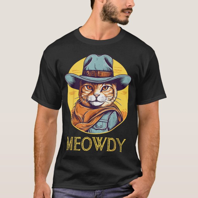 Camiseta Cat Cowboy Garça Mulher-Vaca Homens (Frente)
