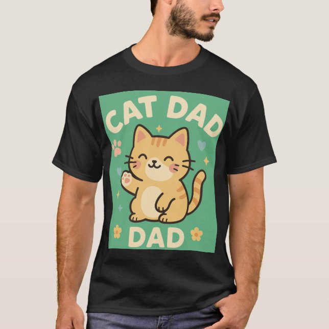 Camiseta Cat Dad — Cute Orange Tabby Cartoon with Hearts &  (Frente)