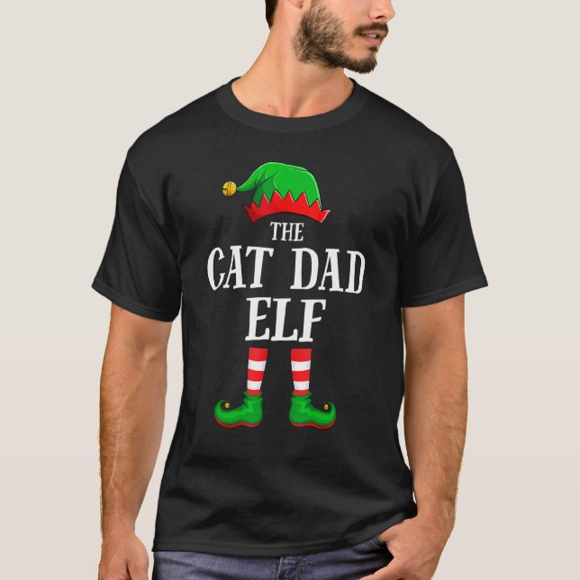 Camiseta Cat Dad Elf Matching Family Group Christmas (Frente)