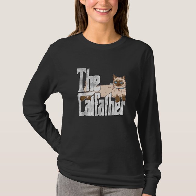 Camiseta Cat Dad The Catfather Crazy Siamese Cat Father Kit (Frente)
