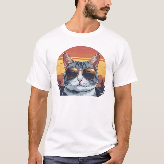 Camiseta Cat Daddy Sunglasses Sunset Retro Fur Dad Papa (Frente)