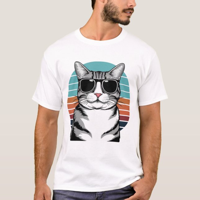 Camiseta Cat Daddy Sunglasses Sunset Retro Fur Dad Papa (Frente)