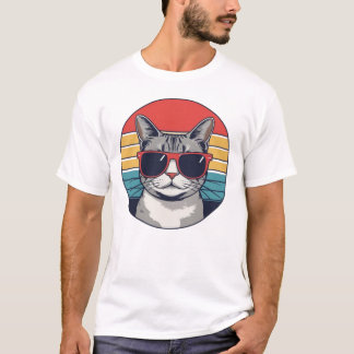 Camiseta Cat Daddy Sunglasses Sunset Retro Fur Dad Papa