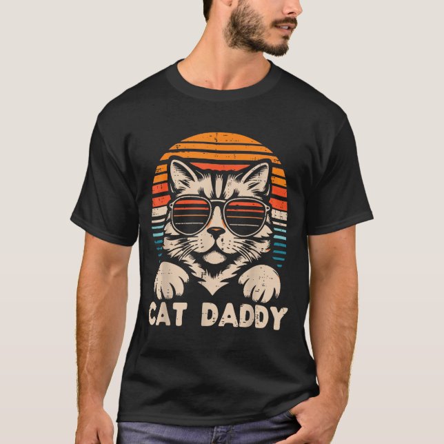 Camiseta Cat Daddy Sungles Sunset Retro Fur Dad Papa Kitten (Frente)