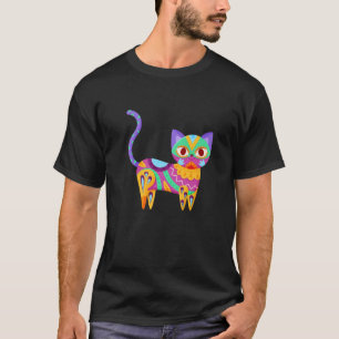 Camiseta Cat Dia De Los Muertos Dia Colorido De Açúcar Mort