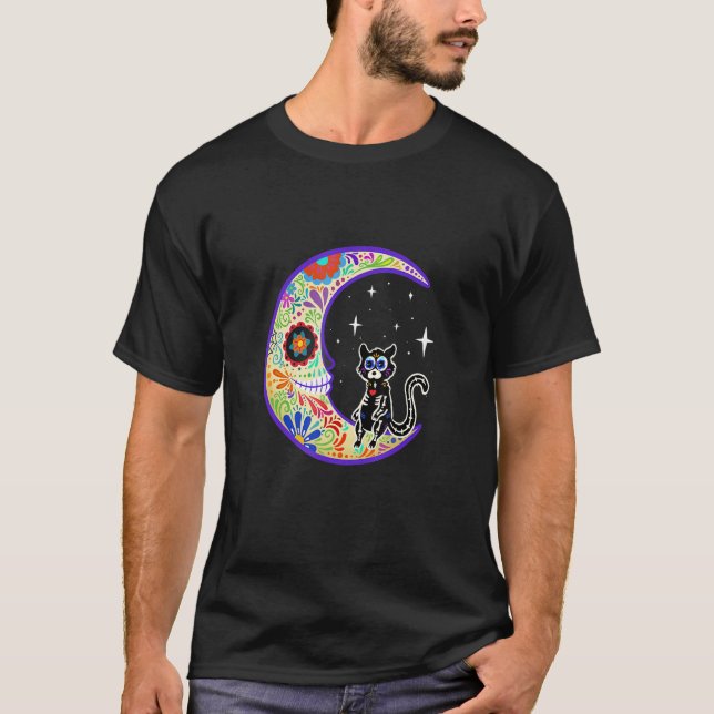Camiseta Cat Dia De Los Muertos Skeleton Sugar Skeleton (Frente)