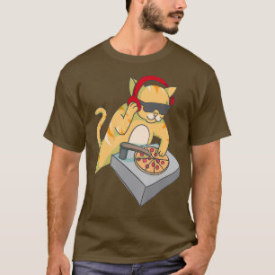 Camiseta Cat DJ Pizza Gatinho Legal Disco Jockey Música En