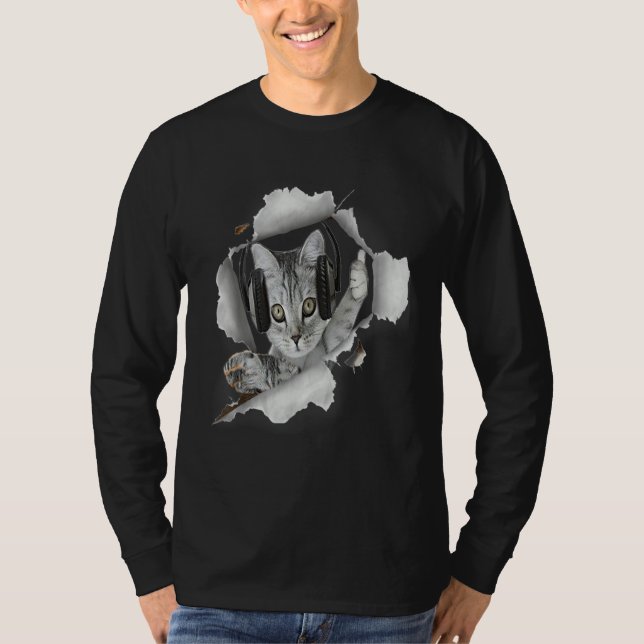 Camiseta Cat Dj Torn Cloth (Frente)