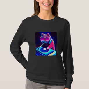 Camiseta Cat DJ Vaporwave Aestética Men Meninas A
