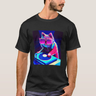 Camiseta Cat DJ Vaporwave Aestética Men Meninas A