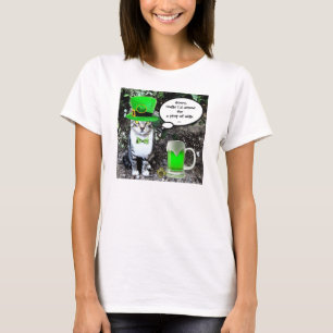 CAMISETA CAT DO DIA DE SÃO PATRÍCIO COM CERVEJA IRLANDESA