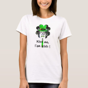 CAMISETA CAT DO DIA DE SÃO PATRÍCIO COM TREVO VERDE