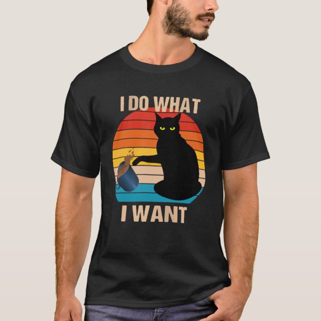 Camiseta Cat Do What I Want Cat  Meow Rebel Kitty Retro Vin (Frente)