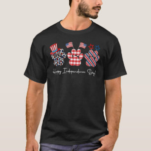 Camiseta Cat Dog Paw Imprime American Flag Usa Happy Indepe
