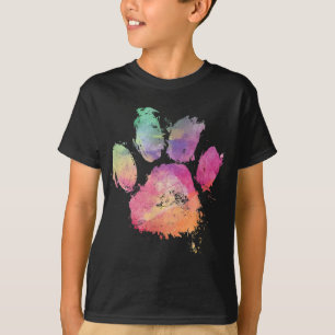 Camiseta Cat Dog Paw Imprimir Aquarela Arco-Íris Abstrato A