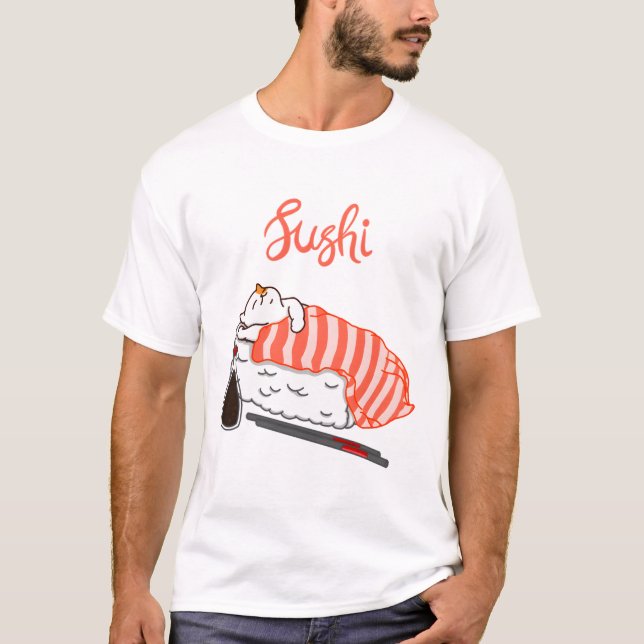 Camiseta Cat Dormindo em Sushi (Frente)
