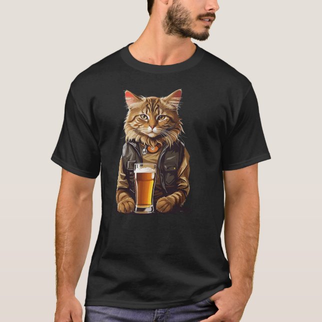 Camiseta Cat Drinking Beer, Funny Beer Lover Cat, Cat Dad C (Frente)