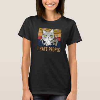 Camiseta Cat drinking coffee and hate people I hate People