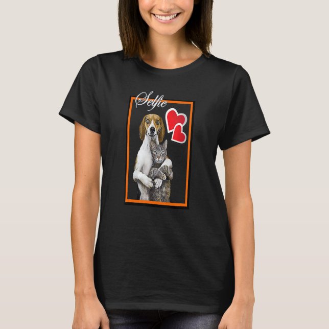 Camiseta Cat E Cão Selfie Art (Frente)