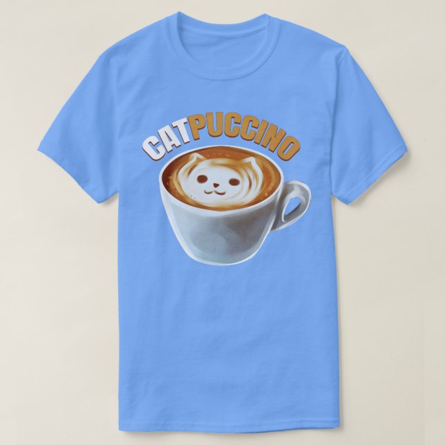 Camiseta Cat E Cappuccino Fazem Catpuccino Em Uma Xícara (Frente do Design)