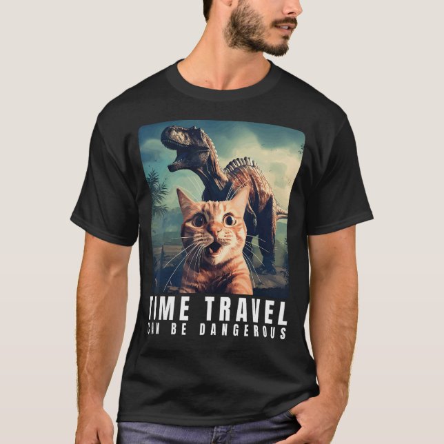 Camiseta Cat e Rex Time Viagem podem ser gatos perigosos (Frente)