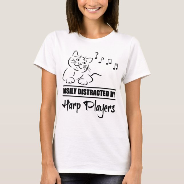 Camiseta Cat Easily Distracted By Harp Players Music (Frente)