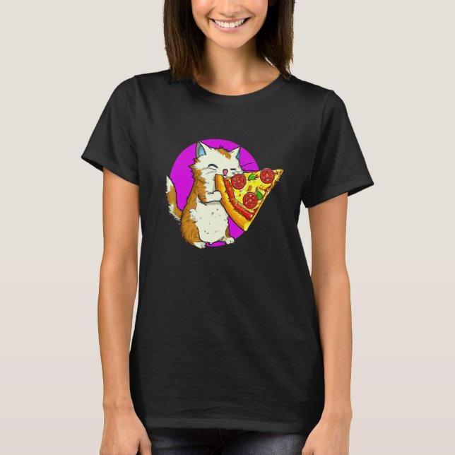 Camiseta Cat Eating Pizza Cat And Pizza  Design (Frente)