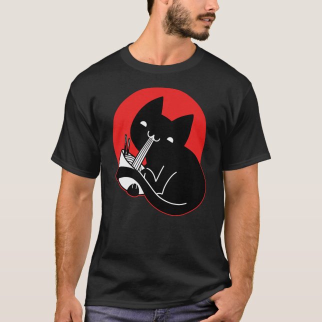 Camiseta Cat Eating Ramen Graphic Logo Kawaii Japan Japanes (Frente)