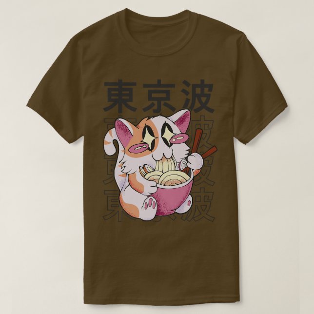 Camiseta Cat Eating Ramen Kitten Kawaii Aesthetic Kids Anim (Frente do Design)