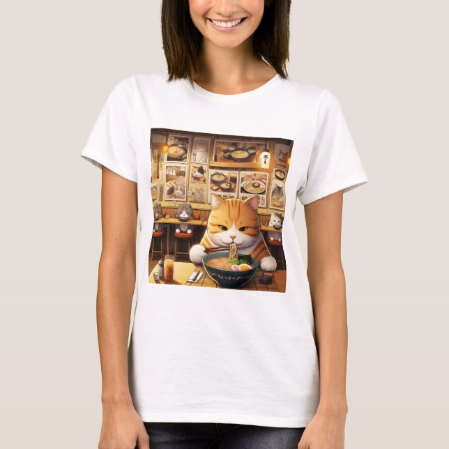 Camiseta Cat Eating Ramen v1 (Frente)