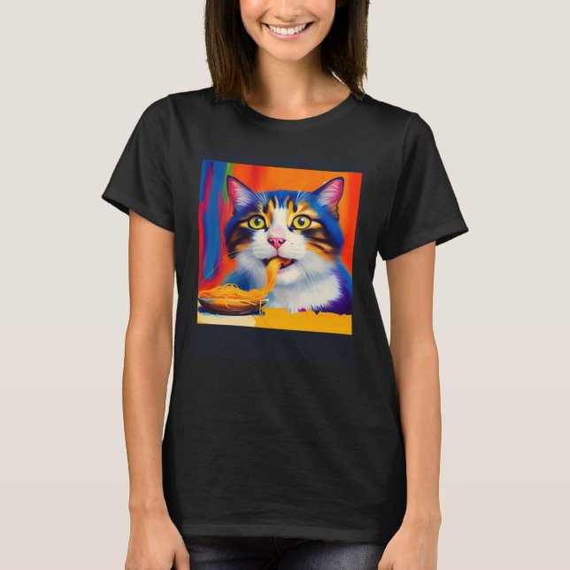 Camiseta Cat Eating Spaghetti Oil Painting Style (Frente)