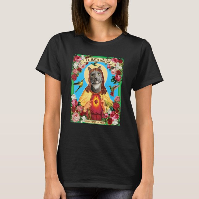 Camiseta Cat El Gato Santo católico mexicano Surrealis esqu (Frente)