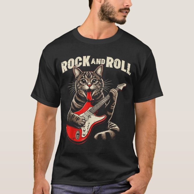 Camiseta Cat Electric Guitar Rock And Roll Rocker Kitten Me (Frente)