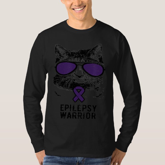 Camiseta Cat Epilepsy Awareness Purple Sunglasses Brain War (Frente)