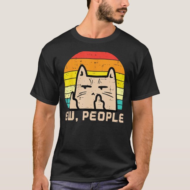 Camiseta Cat Ew People Sunset Retro Anti Social Introvert M (Frente)