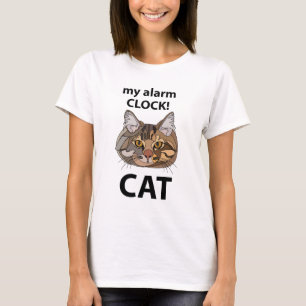 Camiseta Cat Face Meu Alarme Clock Tabuleiro Gato