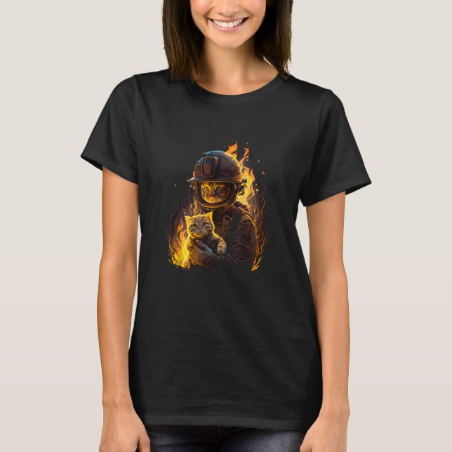 Camiseta Cat Firefighter to the Rescue Design for Animal Fa (Frente)