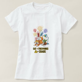Camiseta Cat + Fireworks = Caos - T-Shirt Engraçado Proprie
