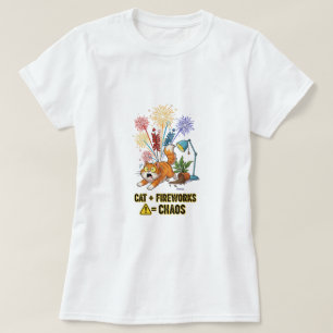 Camiseta Cat + Fireworks = Caos - T-Shirt Engraçado Proprie