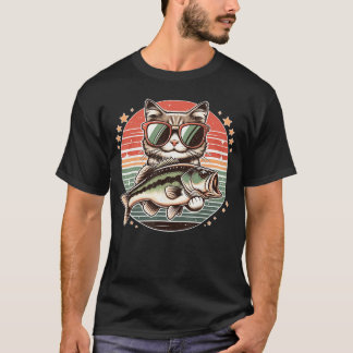 Camiseta Cat Fishing Funny eensoddlers Fish Fisherman vinta
